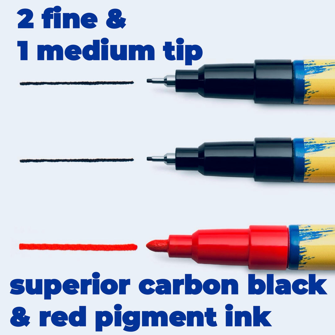 Alcohol, Solvent Proof Markers | Laboratory, Industrial, & Hospital Use | Extra Fine Point | 3 Per Pack: 1 Red & 2 Black