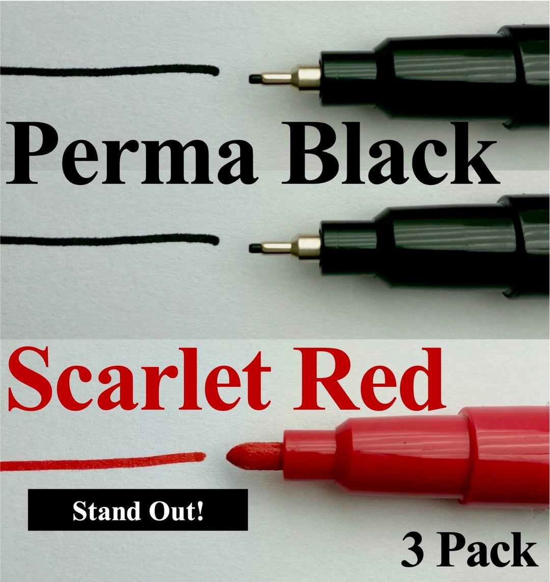 Alcohol-Resistant Markers | Laboratory, Industrial, & Hospital Use | Extra Fine Point | 3 Per Pack: 1 Red & 2 Black